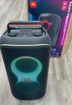 Powerful JBL PartyBox Club 120 speakers. Has powerful bass boost, futuristic lightshow. Multi-speaker connection, dual mic and guitar inputs. Foldable