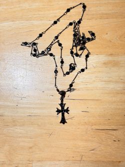 Black Cross Pendant Rosary-Style Necklace