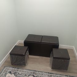 collapsible faux leather storage ottoman bench