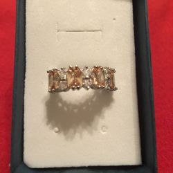 Morganite and white topaz ring. Silver size 6