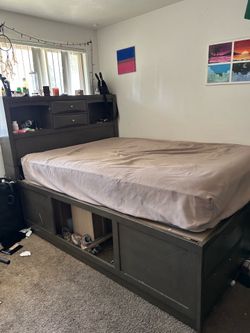 Queen Storage Bed Frame w/ Headboard & Drawers & bed included