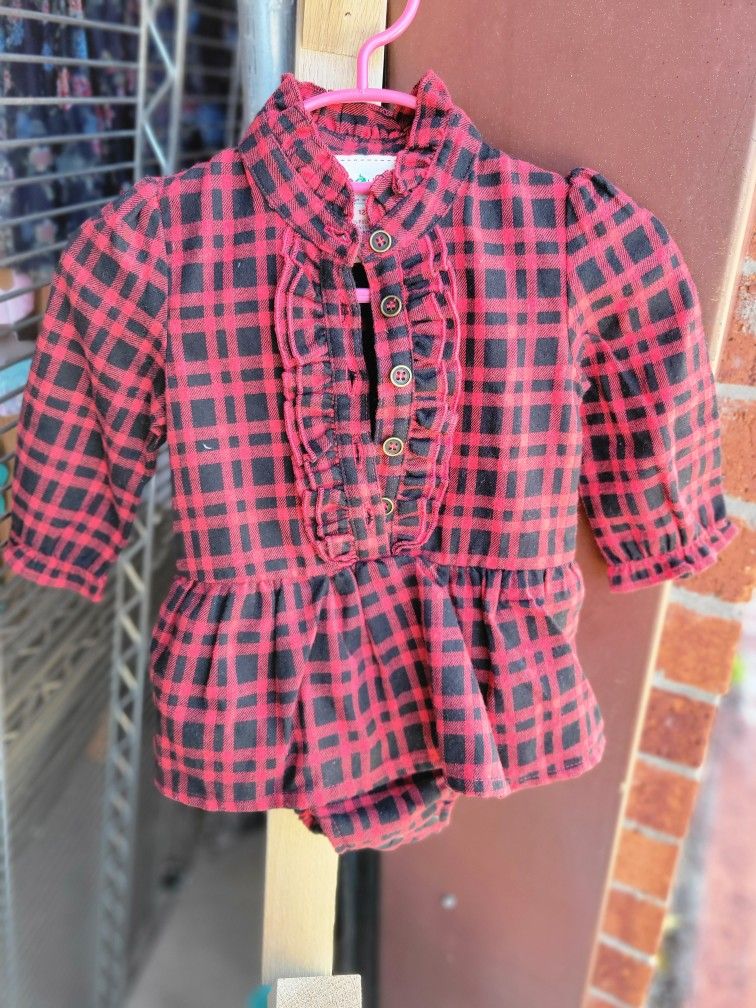 Red and Black Baby Girl Plaid Dress 12m