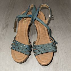 DUSTO Blue And Beige Sandals wedge heel - womens 8.5M, euro 39
