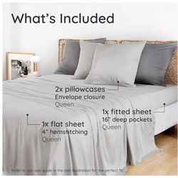 Bambaw Queen Sheet Set – 4pcs 100% Viscose Derived from Bamboo Sheets Set,