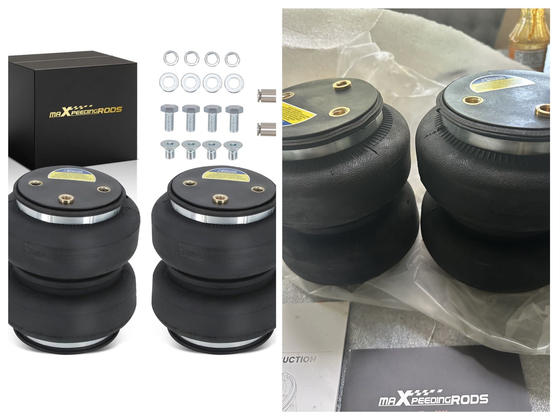 Open Box maXpeedingrods 5000 lbs Replacement Air Helper Spring Bags with Air Fittings, Universal for Ford Dodge Chevy GMC Trucks, G 1/8" Single Air Po