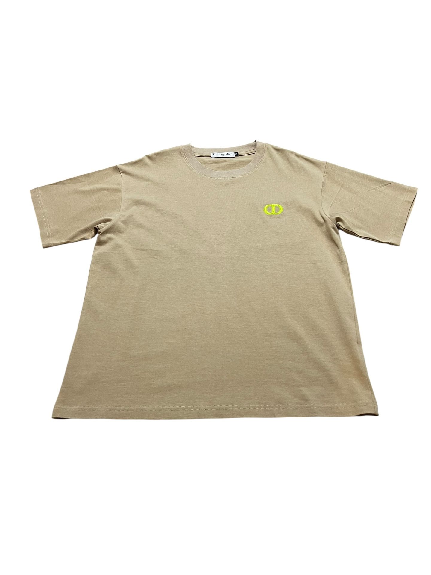 Di or Men’s Tan And Neon Green Logo Tee Tshirt Size XL Fits Like L Brand New No Tags