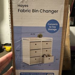 Delta Children Hayes Changing Table with Fabric Bins, Bianca White/Flax Bins (OBO)