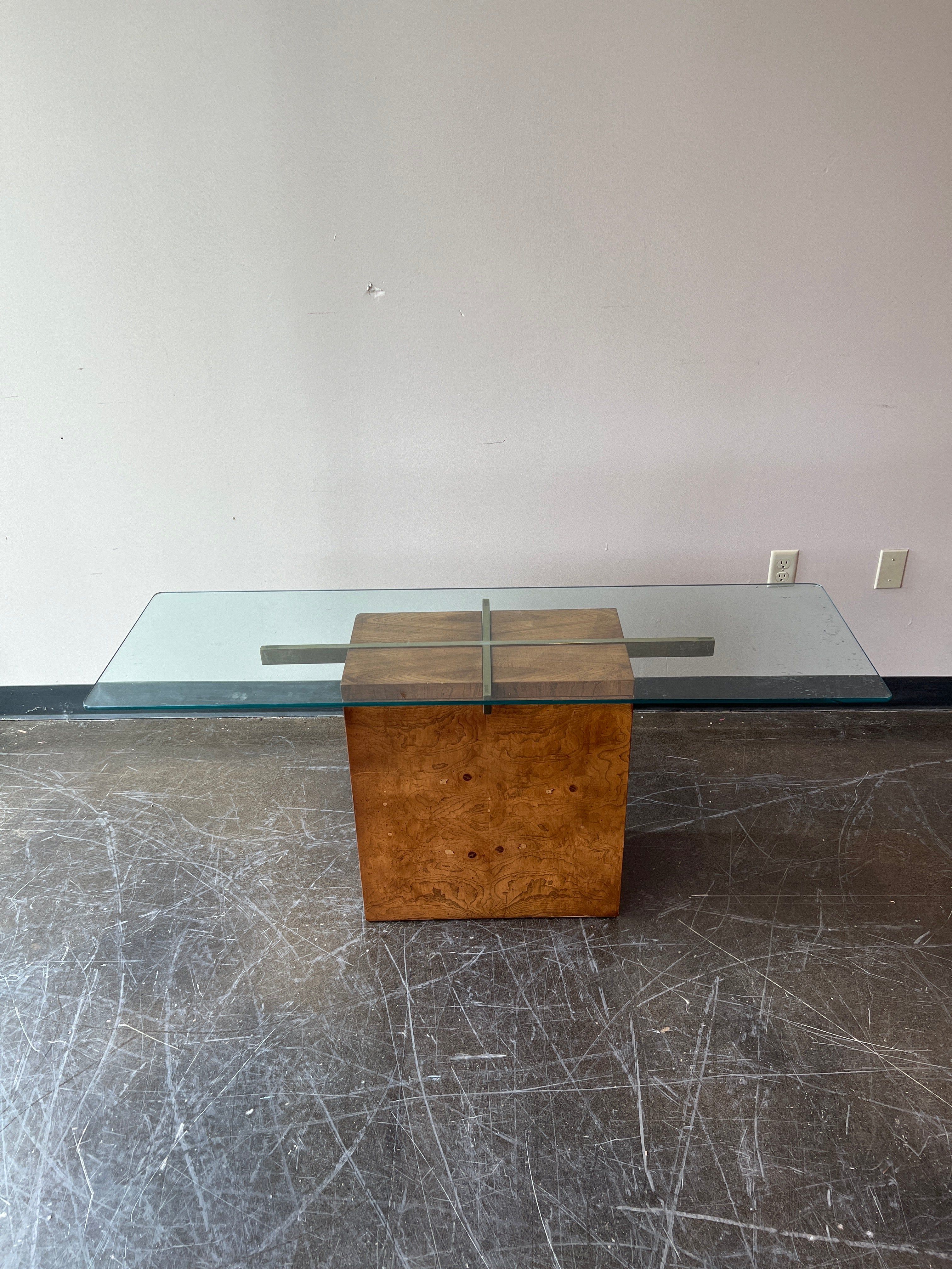 Lane MCM Walnut Console Table with Glass Top
