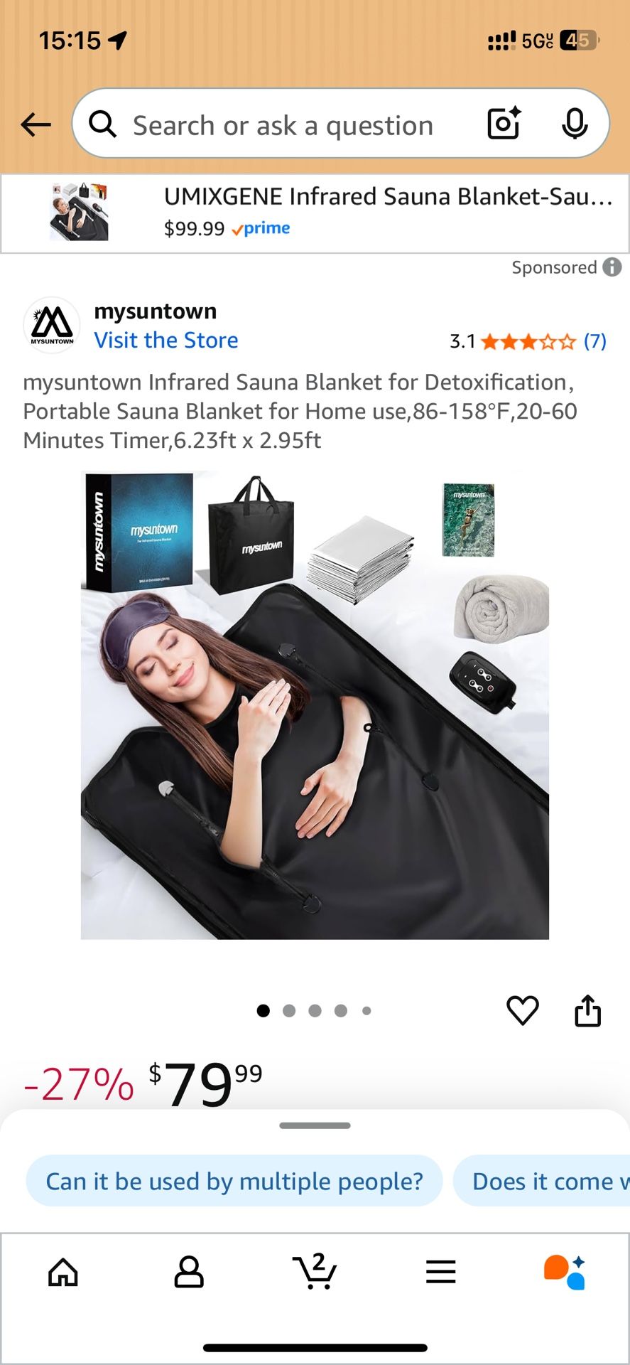 mysuntown Infrared Sauna Blanket for Detoxification, Portable Sauna Blanket for Home use, 86-158°F,20-60 Minutes Timer, 6.23ft x 2.95ft