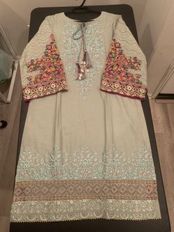 Beautiful Mint Thread And Sari Embroidered Cotton Salwar Kameez