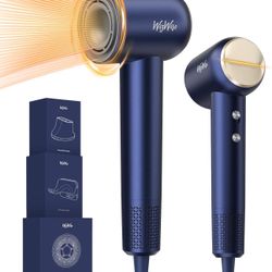 Hair Dryer, 1500W High Speed Ionic Hair Dryer with Diffuser for Curly Hair, 110,000RPM Blow Dryer, 4 Temps&2 Speeds, Low Noise, 3 Attachments, Blue