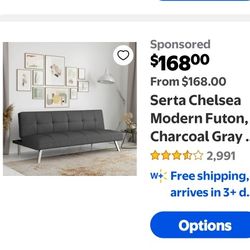 Serta Chelsea Modern Futon Charcoal Gray