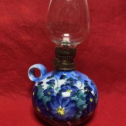 8.5 inches with Glass Handmade Hand painted Imported From Greece Ceramic Oil Lamp (Read Description) 