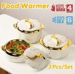 463*3Pcs Set Golden Touch Food Warmer Insulated Stainless Steel Container Hot/Cold