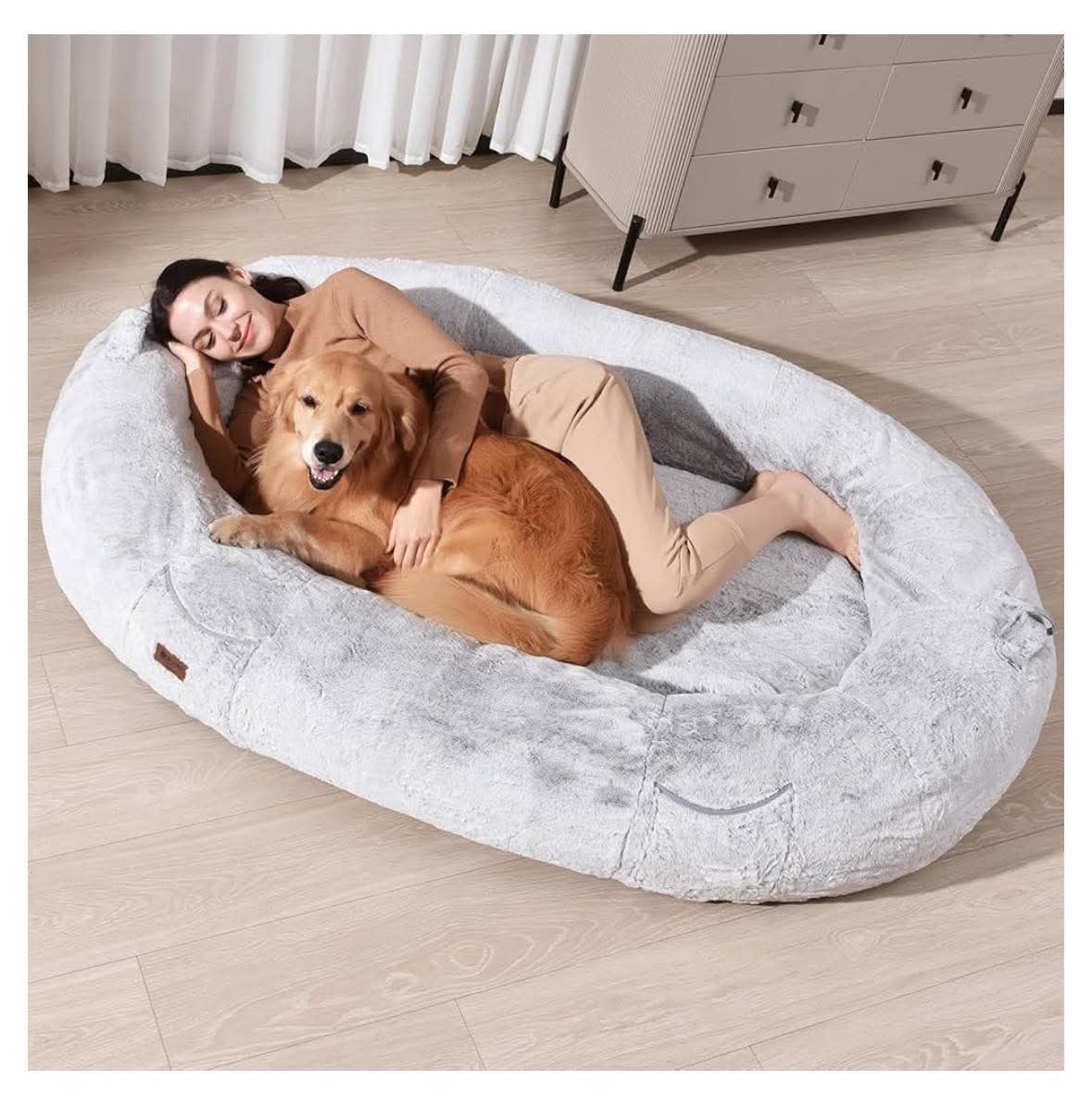 Human Dog Bed for People Large - Bean Bag Adult Size Giant Extra Sized for Kid Waterproof and Washable Anti-Slip Grey 74"" x50 x12 (Grey White)