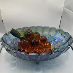 Vintage 2 Glass Bowels Carnival Glass multicolor & 1  orange, amber glass, grape vine