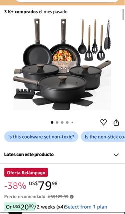 Astercook 18-Piece Pots and Pans Set, Black Titanium Induction Nonstick Cookware Set, Oven Safe to 480°F, Induction Compatible & Dishwasher Safe, Kitc