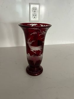 Vintage Bohemian Cut-to-Clear Ruby Red Crystal Vase