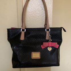 Black Guess Handbag With Studded Bow Charm 