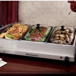 Buffet with trays and warming plate