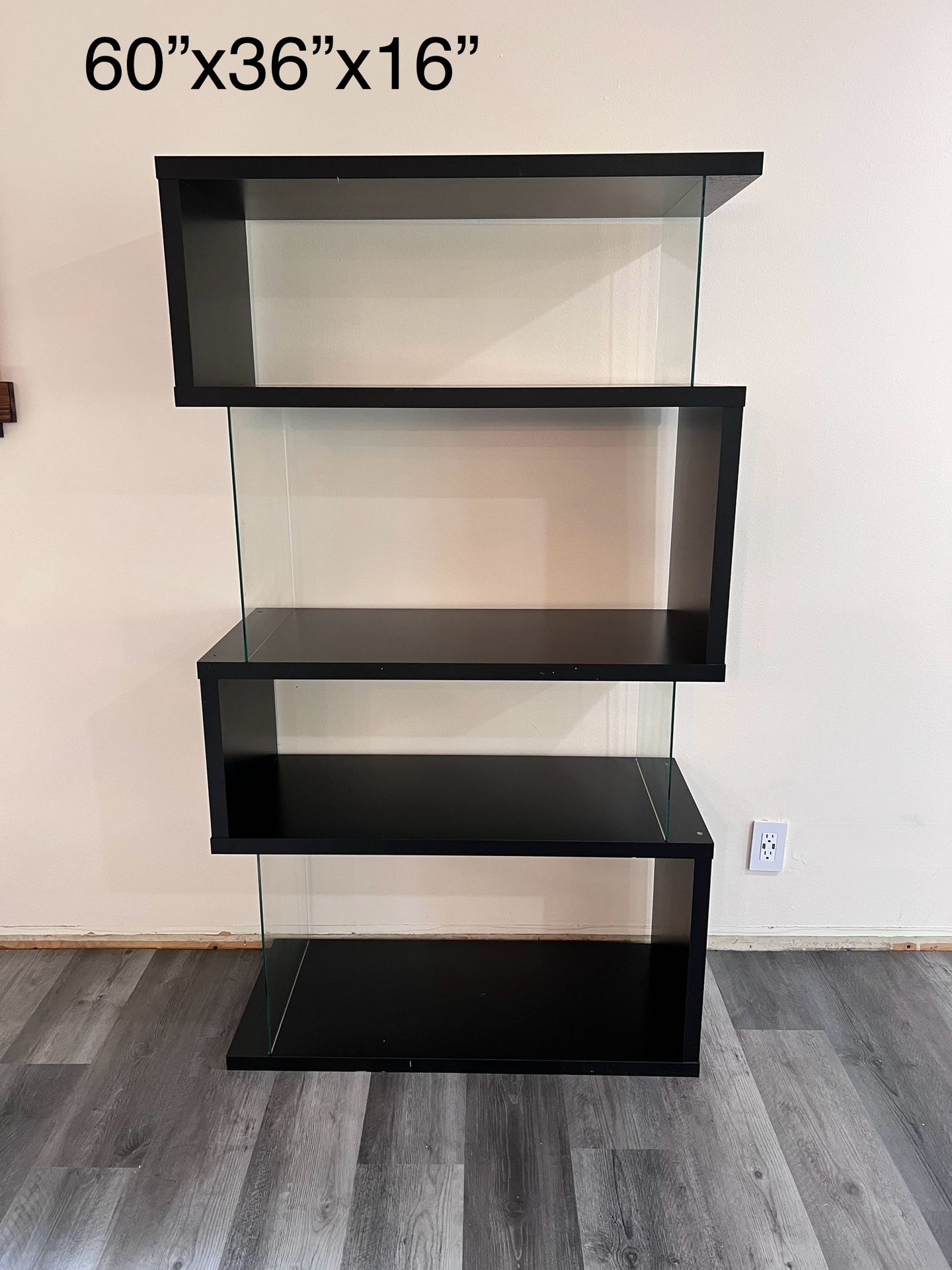 Modern Asymmetrical Glass & Wood Display Shelf – 60” x 36” x 16”