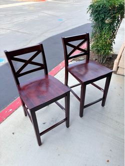 Two Dark Wood X-Back Counter Stools