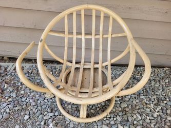 Vintage Bamboo Rattan Papasan Swivel Rocker Arm Chair Mid Century Modern MCM