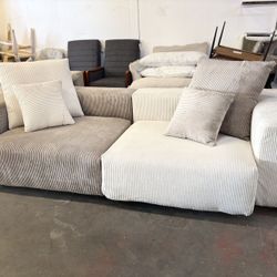 Sectional Couches for Living Room,102inch Cloud Couch Modular Sectional Sofa,Modern Corduroy Couch Love Seat,Cushion Covers Removable& Washable ,Brown