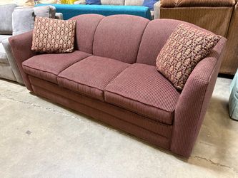 BASSETT Vintage Beige and Purple Camelback Sleeper Sofa