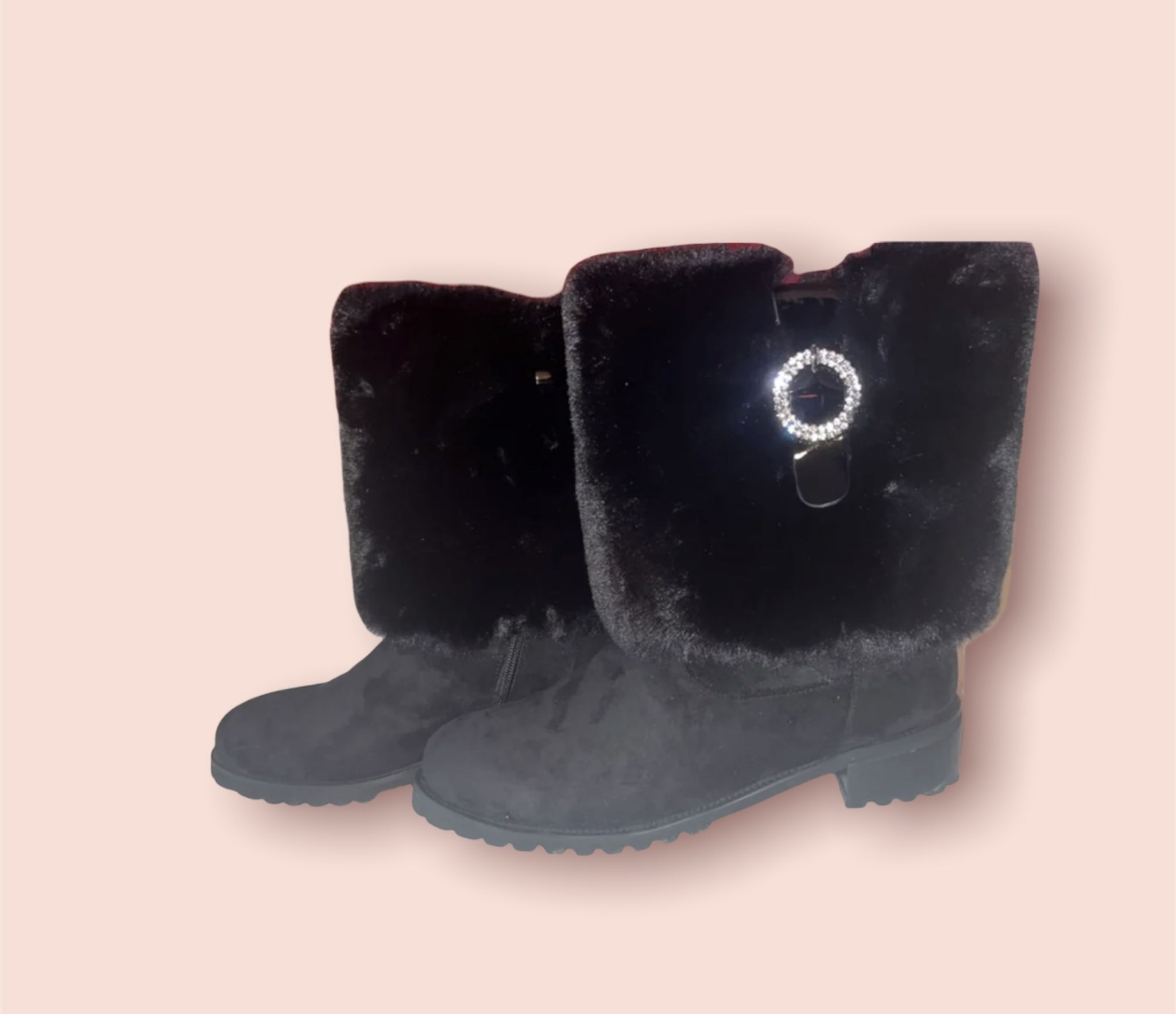 Midnight Velvet Black Sequined Buckled & Fur WMNS Boots SIZE: 10