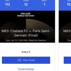 Club World Cup Tickets Final - Chelsea FC vs Paris Saint-Germain Sunday July 13th