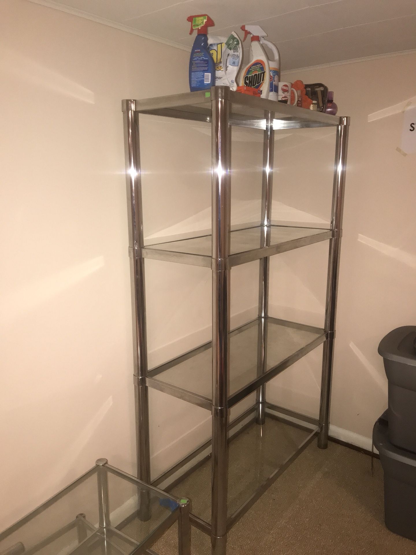 Glass and stainless steel shelf racks