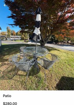 Wrought Iron Patio Table Set with Umbrella