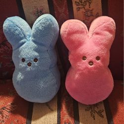 EASTER 2 PEEPS BUNNY RABBIT SOLID PINK & SOLID BLUE PLUSH TOYS
