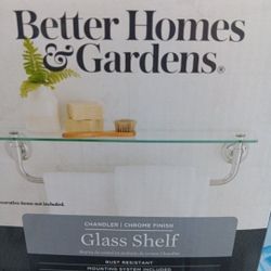 Glass Bathroom Shelf With Towel Bar. New In Box