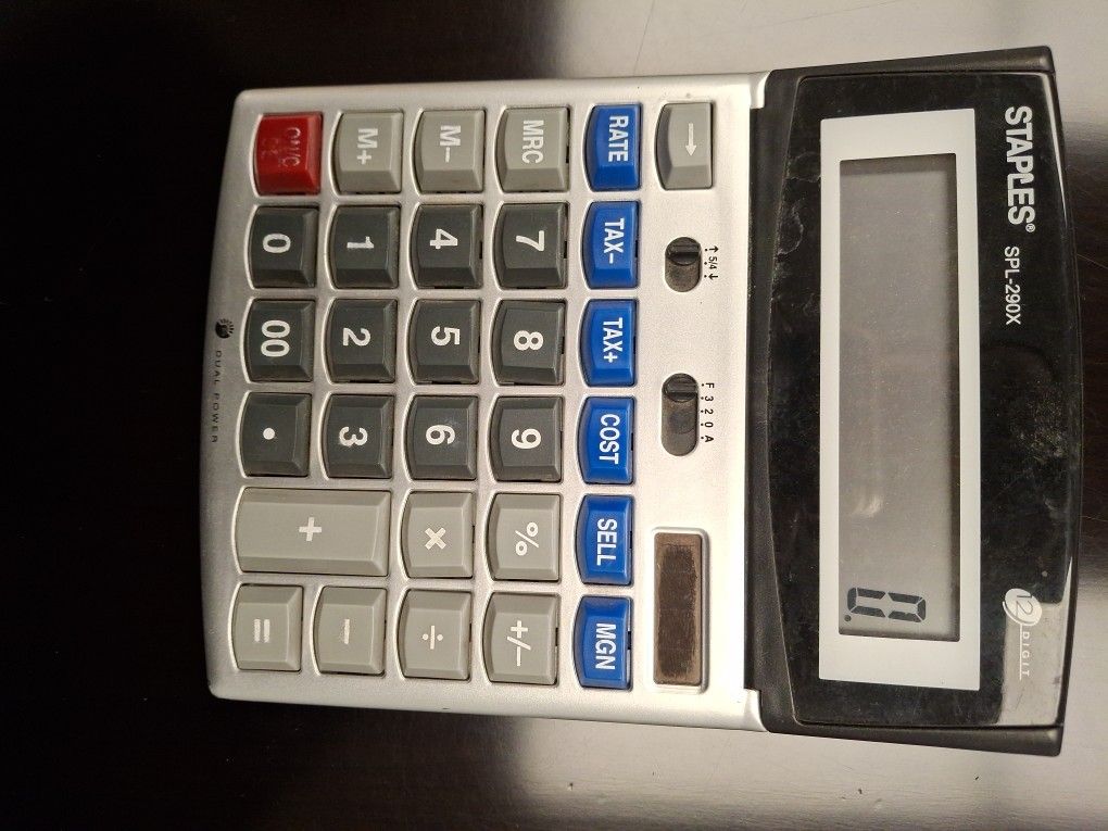 Staples spl-290x cannon calculator 12 digit solar powered desktop