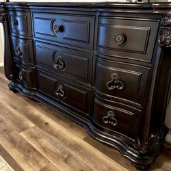 Magnussen Home Vellasca Collection, Black Dresser Set — Includes Large Dresser w/ Decorative Mirror & Tall Dresser Chest