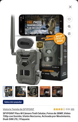 Cámara SPYPOINT Flex-M Cámara Trail Celular, Fotos de 28MP, Video 720p con Sonido, Visión Nocturna, Activada por Movimiento, Dual-SIM LTE, 1 Paquete