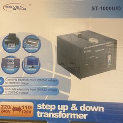 SEVEN STAF ST-1000U/D PRINTER FAX MACHINE STEP UP & DOWN TRANSFORMER POWER SOURCE ST-1000 SEVEN STAR ON OUTPUT 220V 110V OFF STEREO COMPUTER Converts 