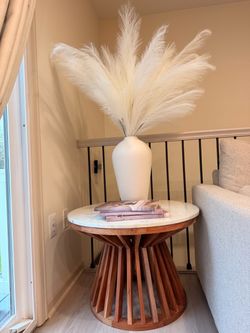 Round Wood and Marble Top Side Table
