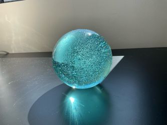 Turquoise Art Glass Bubble Sphere Paperweight / Decor