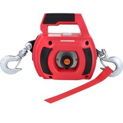 Lonsge Portable Drill Winch, Rotate The Hook 360 Degrees, Red Handheld Drill Winch/Hoist of 750 LB Capacity with 40 Foot Alloy Wire Rope for Lifting &