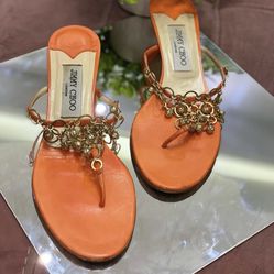 JIMMY CHOO ORANGE KID LEATHER SANDALS SIZE 40 -10-9.5 USA