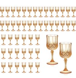 XUWAIDSGN 48 Pcs 7oz Plastic Vintage Wine Glasses Drinking Glasses Unbreakable Wedding Glassware Crystal Water Goblets Reusable Drinkware Vintage Cham