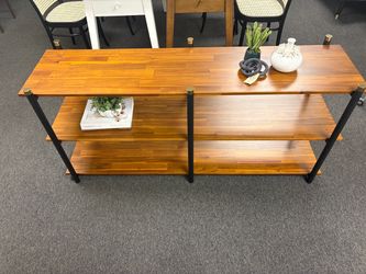 Wood and Metal 3-Tier Console Table