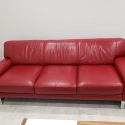 Couch Living Room Two piece Set Red Italian Leather And Aluminum Legs