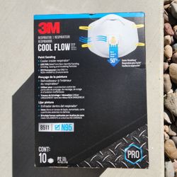 3M N95 Respirator 8511, Cool Flow Valve, 10-Pack NIOSH-APPROVED