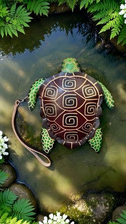 New Turtle Genuine Leather Handmade Crafted Animal Coin Purse Wristlet Wallet