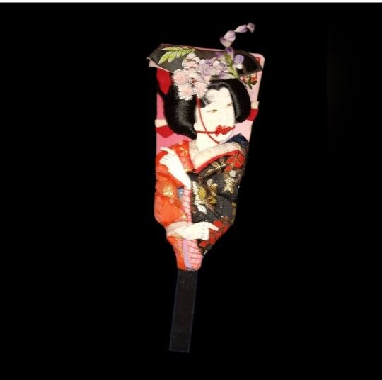 Vintage Japanese Hagoita Geisha Paddle Handpainted 17-3/4" Tall