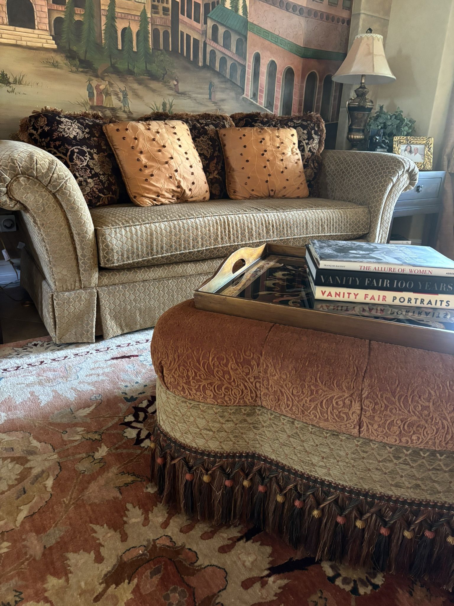 Custom Sofa + Ottoman to Match + Cushions